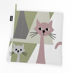 Grytlapp Kitty, tuffa katter, Stl. 22x22 cm, rosa, grön, grå