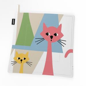 Grytlapp Kitty, tuffa katter, Stl. 22x22 cm, rosa, gul, grön, blå, multi