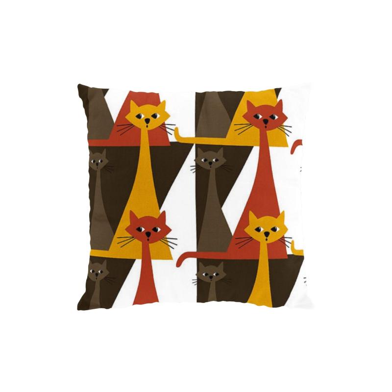 Kuddfodral Kitty, tuffa katter, Stl. 47x47cm, orange, brun