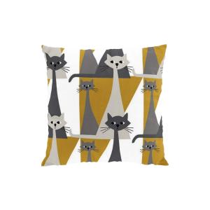Kuddfodral Kitty, tuffa katter, Stl. 47x47cm, ockragul, grå