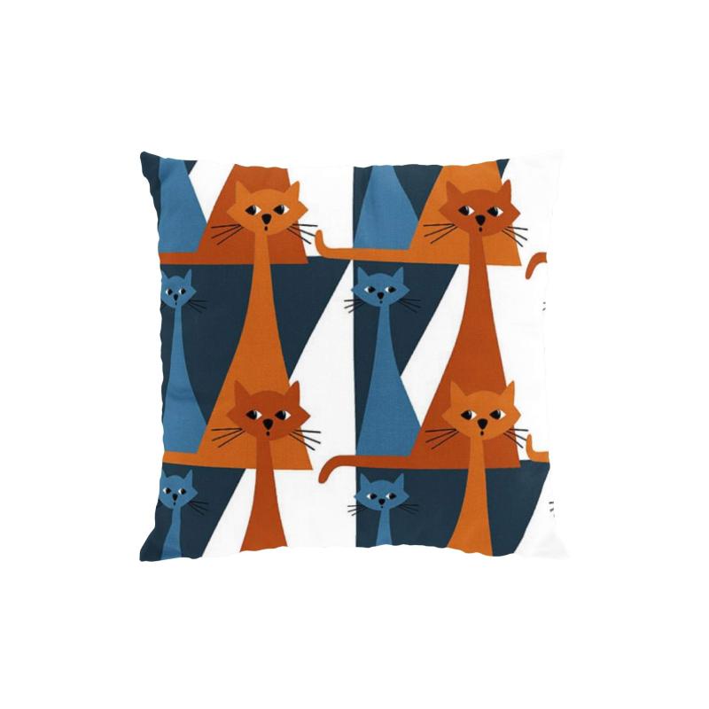 Kuddfodral Kitty, tuffa katter, Stl. 47x47cm, orange, blå