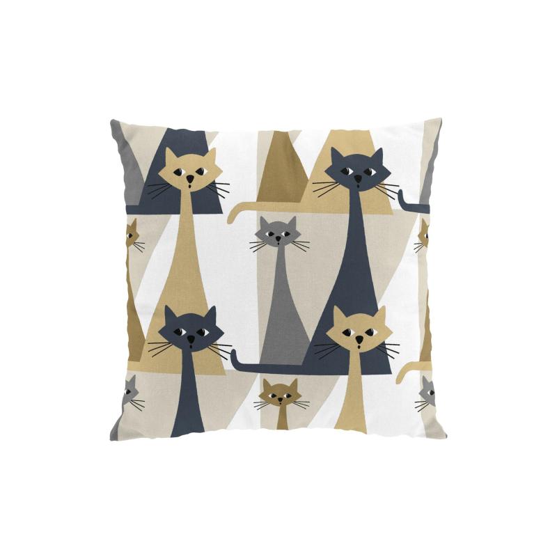 Kuddfodral KITTY med tuffa katter i retrostil i beige och grått