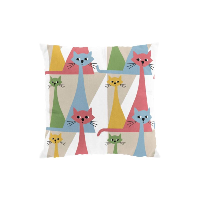 Kuddfodral Kitty, tuffa katter, Stl. 47x47cm, rosa, gul, grön, blå, multi