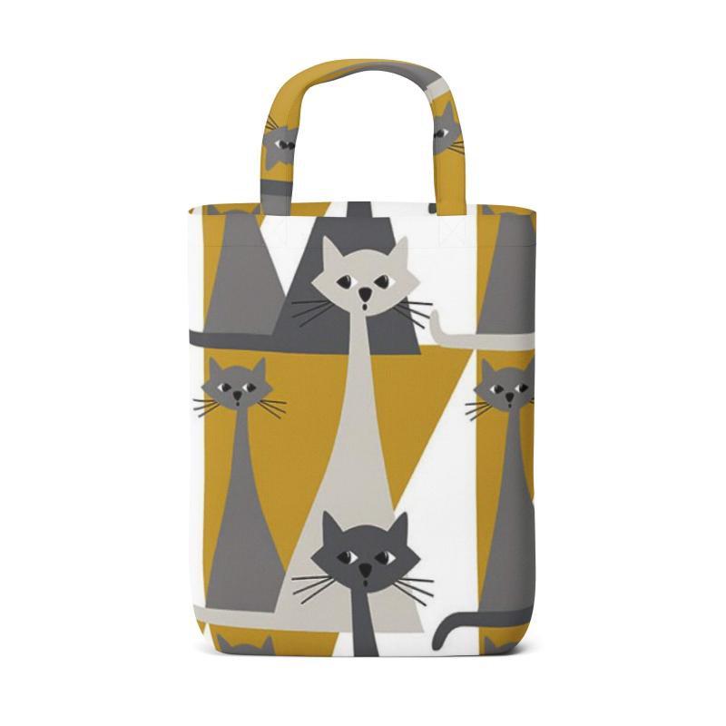 Bärkasse Kitty med tuffa katter, Stl. 32x40cm, ockragul, grå