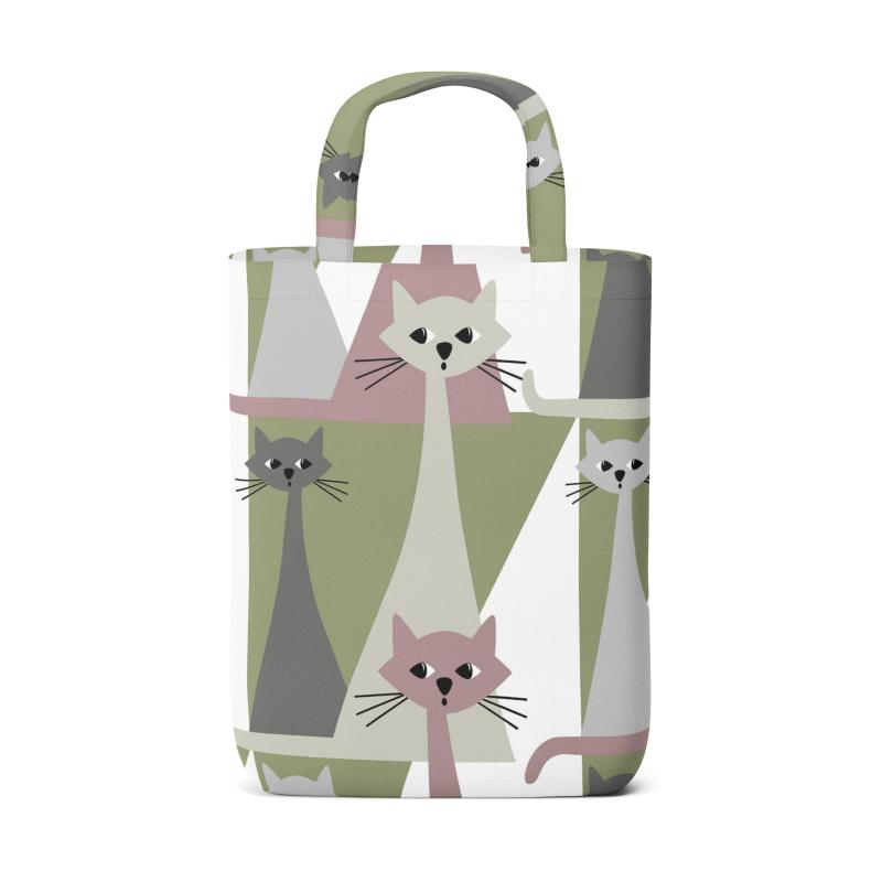 Bärkasse Kitty med tuffa katter, Stl. 32x40cm, rosa, grön, grå