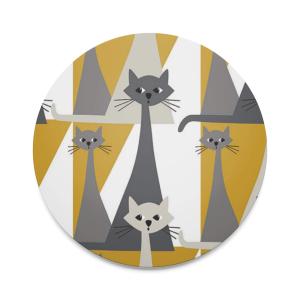 Runt Grytunderlägg med tuffa katter Kitty, Stl. diameter 21cm, ockragul, grå
