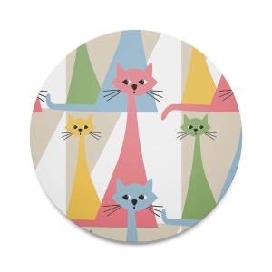 Runt Grytunderlägg med tuffa katter Kitty, Stl. diameter 21cm, rosa, gul, grön, blå, multi