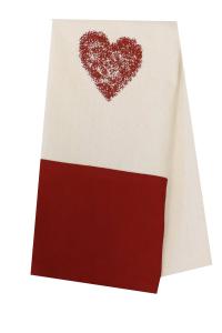 Kökshandduk Hjärta, tryckt rött hjärta på ljus linnefärgad botten, Stl.50x70 cm