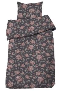 Bäddset CASIMIR med stora rosa Hortensior på grå botten