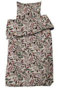 Bäddset THEO med bladmönster i vinrött, grönt och brunt