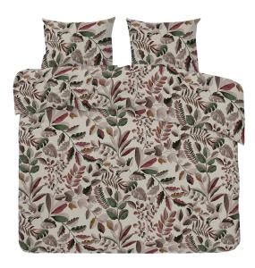 Bäddset THEO Kingsize med bladmönster i vinrött, grönt och brunt