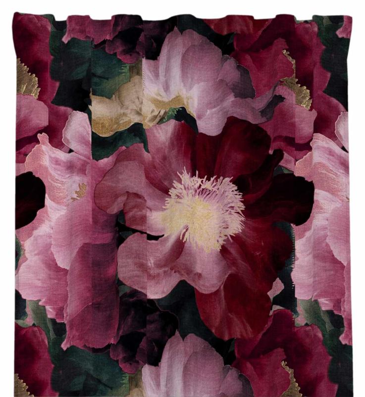 Gardin POSITANO stl. 2x140x250 cm, storblommig, rosa