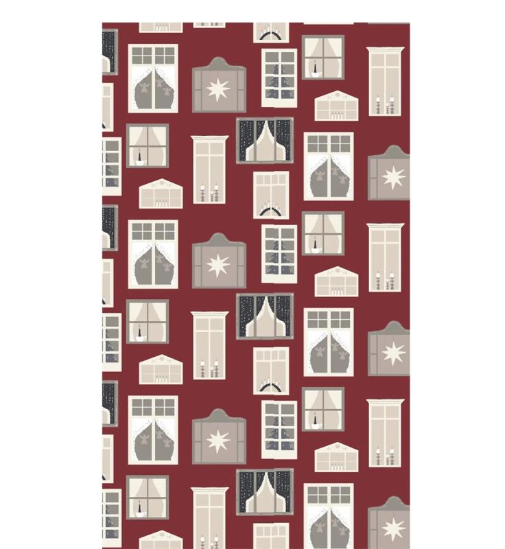 Panelgardin Julfönster, mönster av fönster, 2-Pack Stl.42x240 cm , Röd
