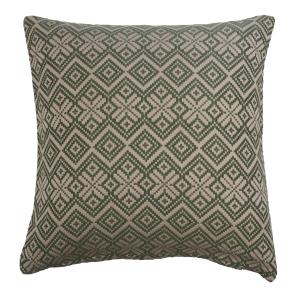 Kuddfodral Signe, jacquardvävt rutigt stjärnmönster, Stl. 45x45 cm , Grön/linne