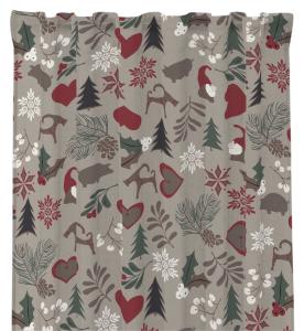Gardinlängd JULIUS stl. 2x120x250 cm traditionellt julmotiv, linne, röd