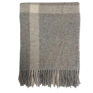 Ullpläd York, rutmönstrad med frans, Stl. 130x170 cm , Grå