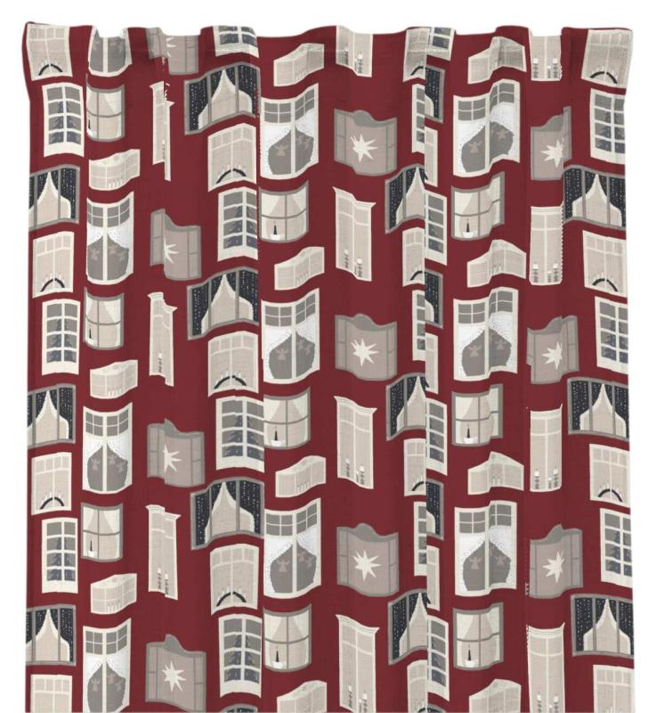 Gardin Julfönster, mönster av fönster, Stl. 2x140x250 cm, Röd