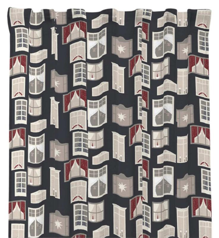 Gardin Julfönster, mönster av fönster, Stl. 2x140x250 cm, svart