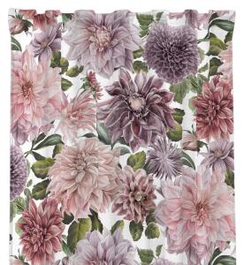 Gardin Flowers, blommönster Dahlia, med multiband. 2 pack. Stl. 2x 140x250 cm, Vit/rosa