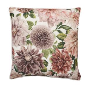 Kuddfodral Flowers, blommönster Dahlia. Stl. 45x45 cm, Vit/rosa