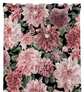 Gardin Flowers, blommönster Dahlia, med multiband. 2 pack. Stl. 2x 140x250 cm, Svart/rosa