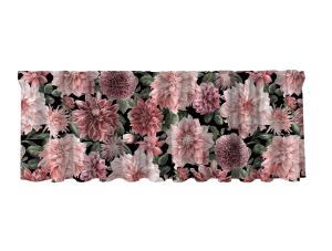 Gardinkappa Flowers, blommönster Dahlia, med multiband. Stl. 50x250 cm, Svart/rosa