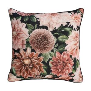 Kuddfodral Flowers, blommönster Dahlia. Stl. 45x45 cm, Svart/rosa