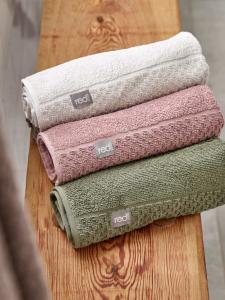 Frotte Spa, enfärgad handduk med randning och rutmönster, Stl. 50x70 cm, Sand