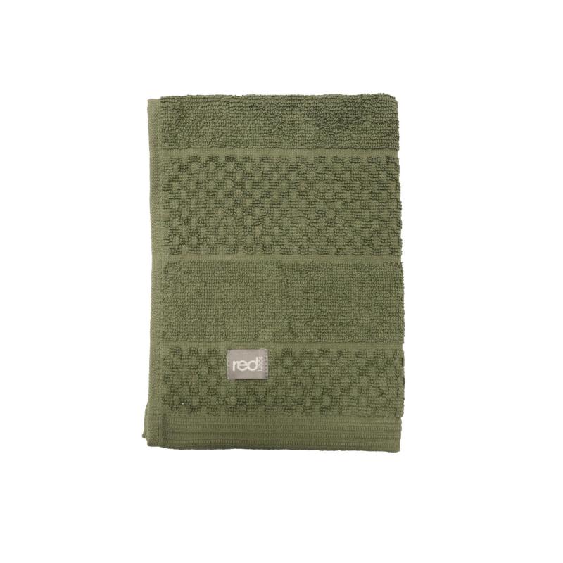 Frotte Spa, enfärgad gästhandduk med randning och rutmönster Stl. 30x50 cm, Grön