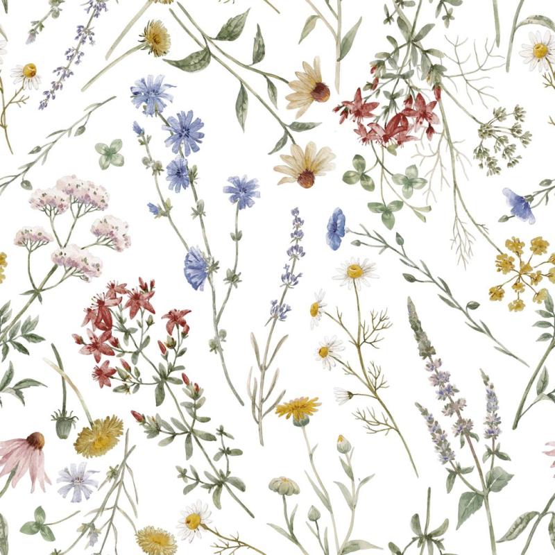 CTC Metervara SOMMARBLOMSTER, blommor och blad, avtorkningsbar, röd, blå, gul, grön