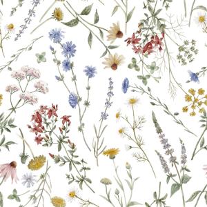 CTC Metervara SOMMARBLOMSTER, blommor och blad, avtorkningsbar, röd, blå, gul, grön