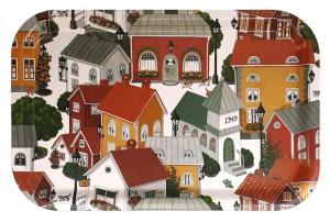 Bricka Lyckeby Blommar med hus i en liten stad, Stl. 33x21cm, multifärgad