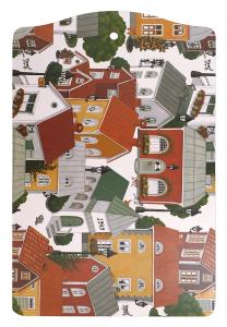 Serveringsbräda Lyckeby Blommar med hus i en liten stad, Stl: 20x30cm, multifärgad