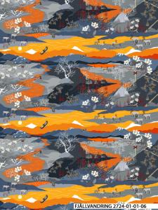 Panelgardin Fjällvandring, renar i fjällen, Stl: 2st 43x260cm, orange, lila