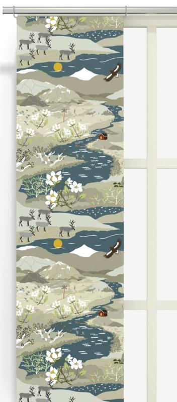 Panelgardin Fjällvandring, renar i fjällen, Stl: 2st 43x260cm, turkos