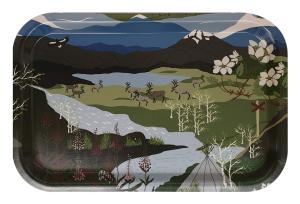 Bricka FJÄLLVANDRING, renar bland fjällen, Stl. 33x21cm, grön, blå