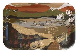 Bricka FJÄLLVANDRING, renar bland fjällen, Stl. 33x21cm, grön, beige