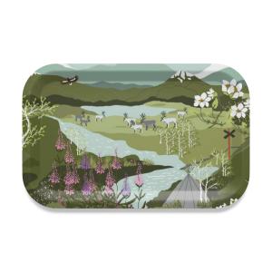 Bricka FJÄLLVANDRING, renar bland fjällen, Stl. 33x21cm, grön, turkos