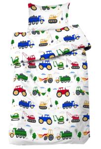 Bäddset Busy Tractors för spjälsäng, påslakan och örngott med grävmaskiner, traktorer och lastbilar, multi