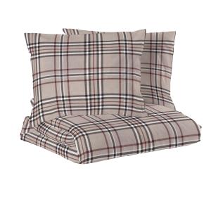 Bäddset CERVINIA Kingsize i flanell. Rutig i linnefärg med roströd rand