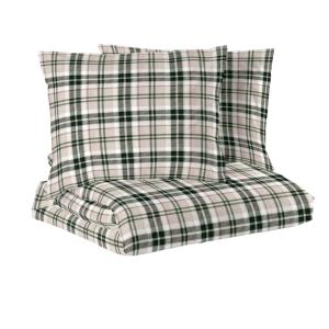 Bäddset KINGSIZE TRYSIL i flanell. Rutig i beige och grönt