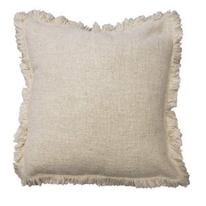 Kuddfodral Madde, enfärgad med lite grövre struktur och frans runt om i beige