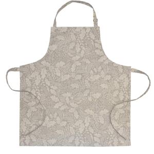 Förkläde Sofiero med slingrande beige blad på en mörkbeige botten.