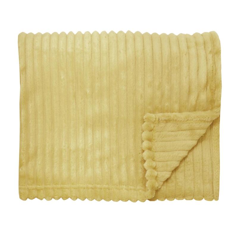 Pläd BALOO, enfärgad flanell fleece i bredspårig manchester i ljusgult