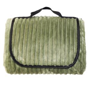 Picknickpläd Baloo i enfärgad ribbad flanellfleece med vattenavstötande baksida i ljusgrönt