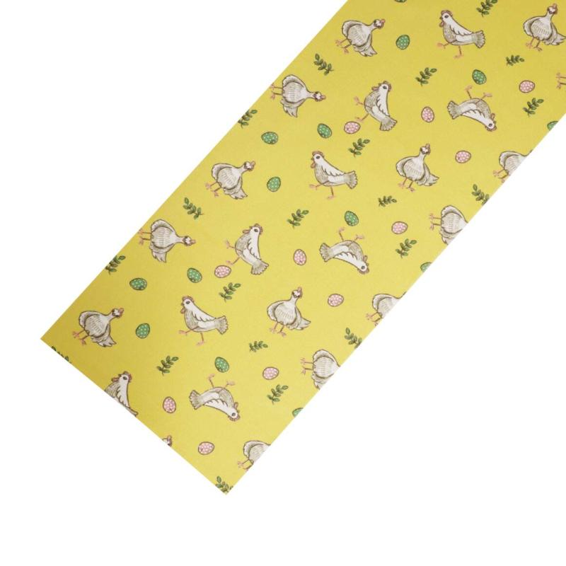 Påskduk Kerstin, bordslöpare med hönor och ägg på gul botten
