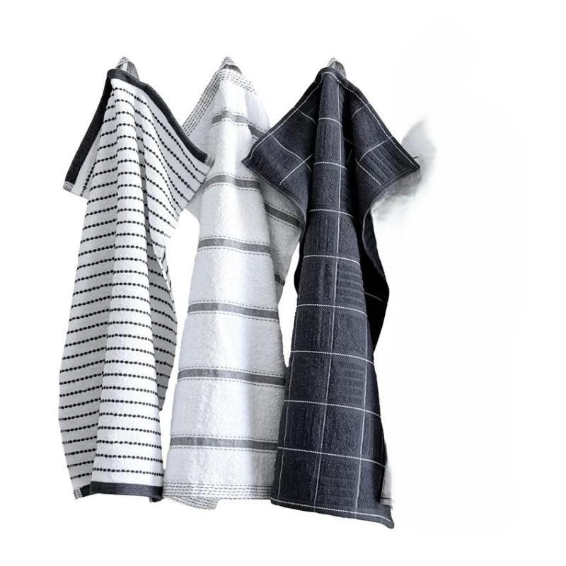 Frotte Kökshanddukar VISBY 3-pack, för dina händer i kök/bad, mörkgrå, grå, vit.