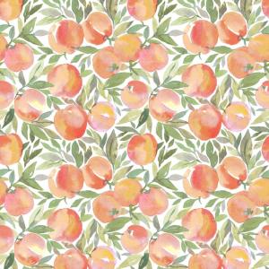 Gardinkappa PERSIKOR med orangegula persikor och gröna blad