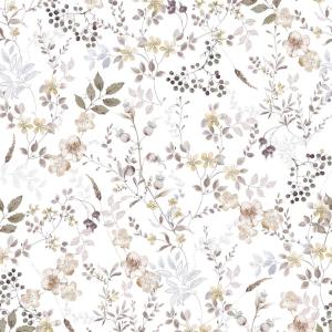 Gardinkappa ERIKA på metervara, beige och grå små blommor, vit botten