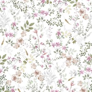 Gardinkappa ERIKA på metervara, rosa och beige små blommor, vit botten